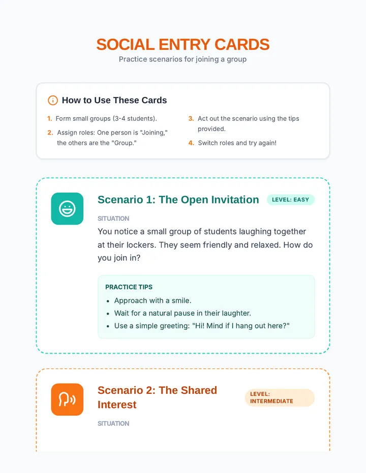 Social Entry Scenario Cards