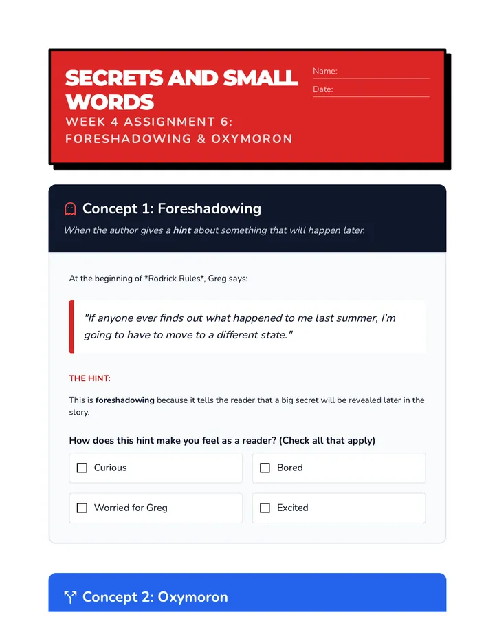 Foreshadowing Oxymoron Worksheet