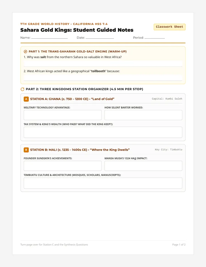 Sahara Gold Kings Guided Notes