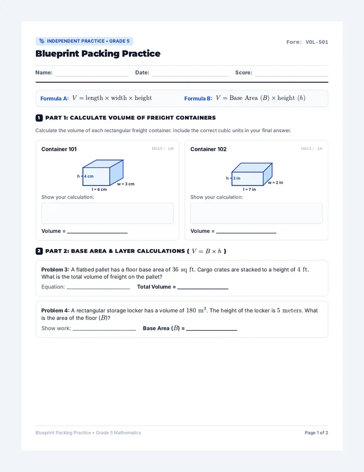 Blueprint Packing Worksheet