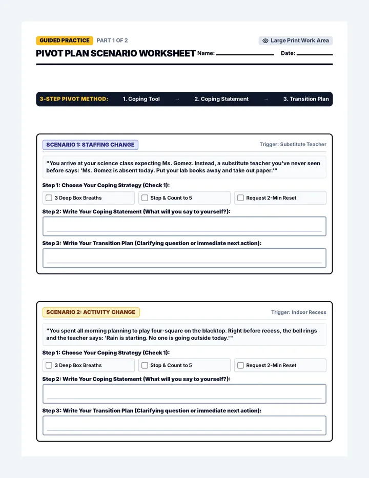 Pivot Plan Scenario Worksheet