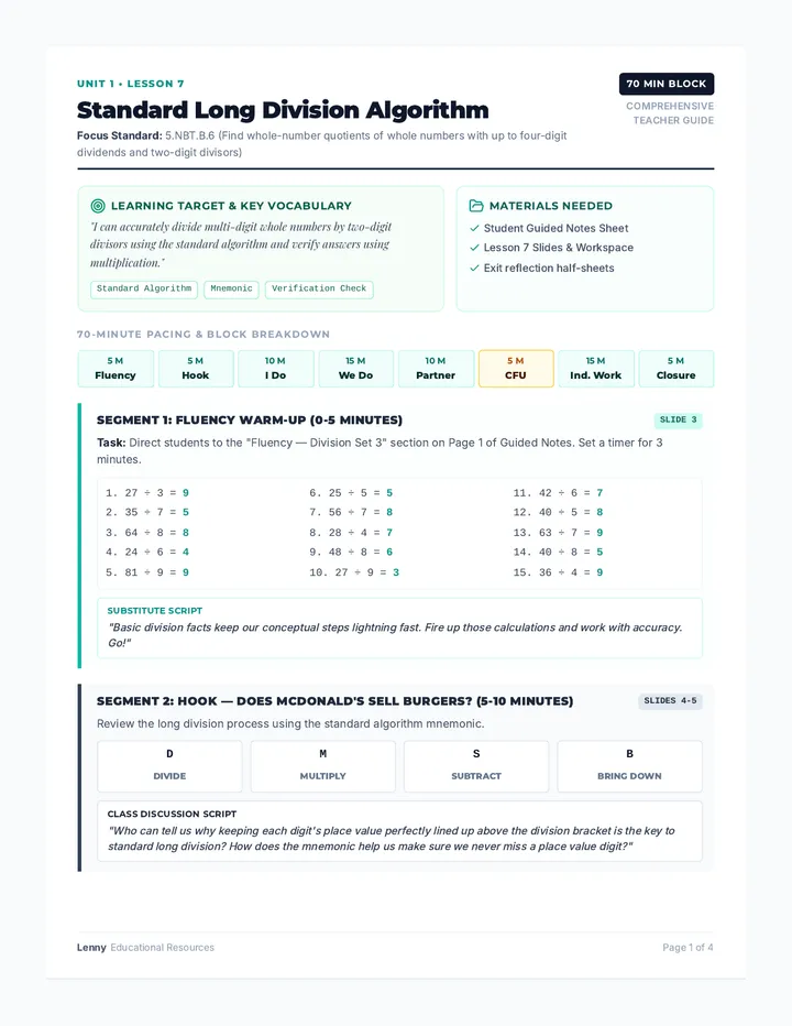 Standard Algorithm Teacher Guide