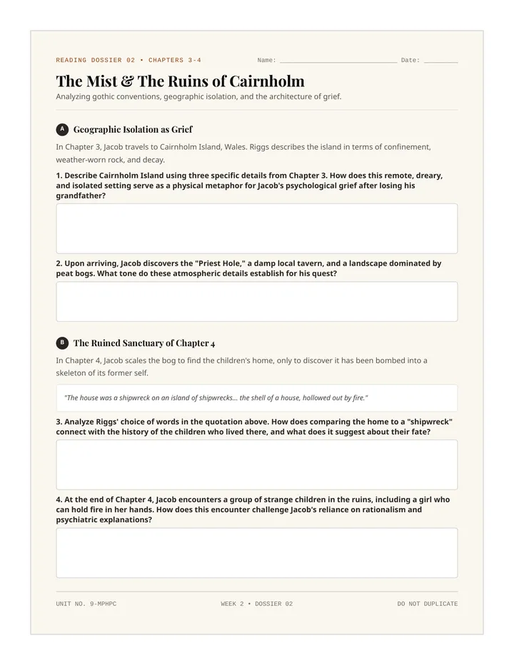 Gothic Island Worksheet