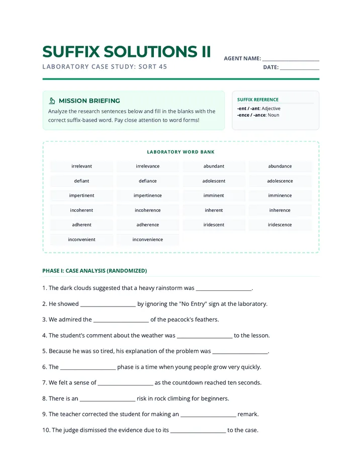 Suffix Solutions Worksheet II