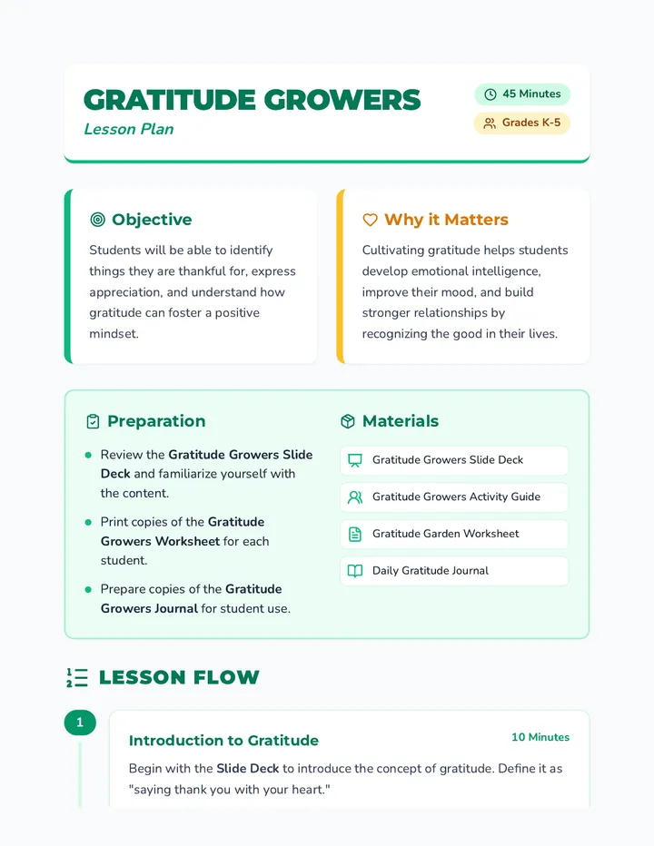 Gratitude Growers Lesson Plan