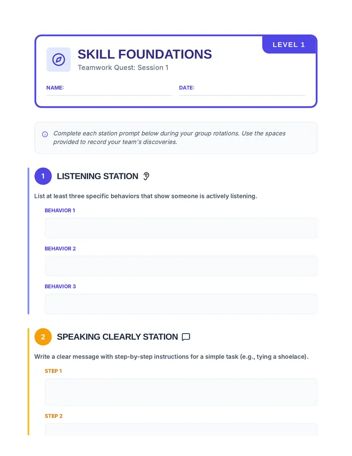 Skill Foundations Worksheet
