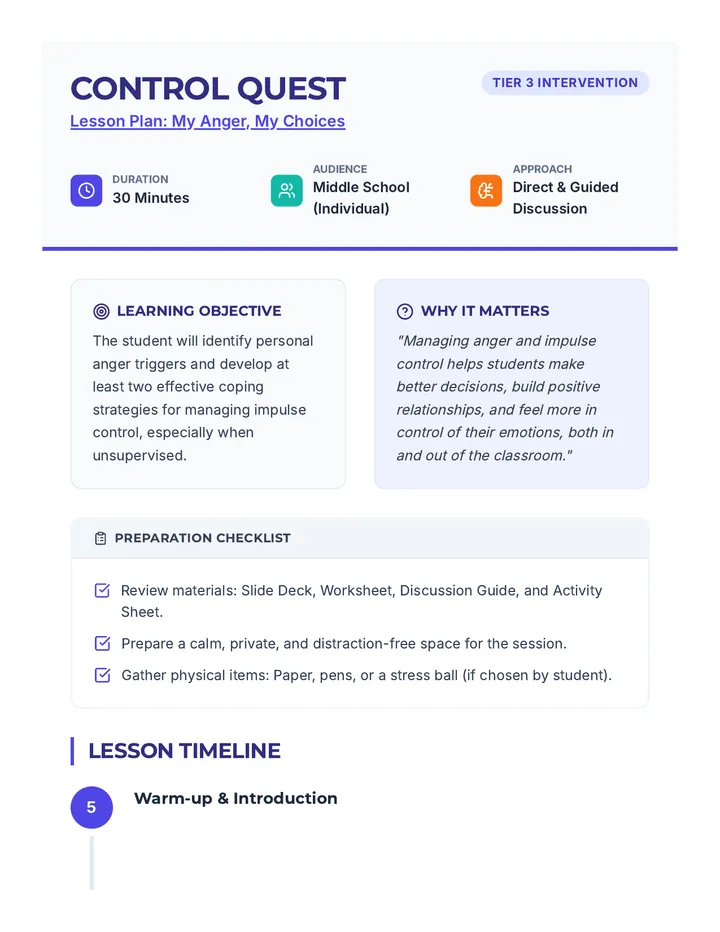 Control Quest Lesson Plan