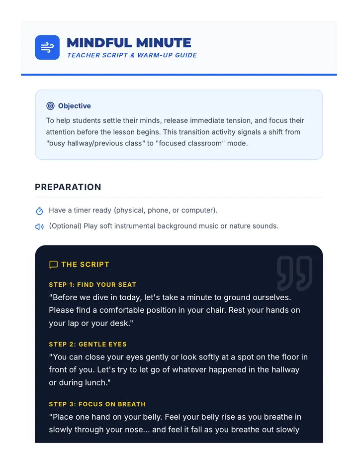 Mindful Minute Warm-Up Guide