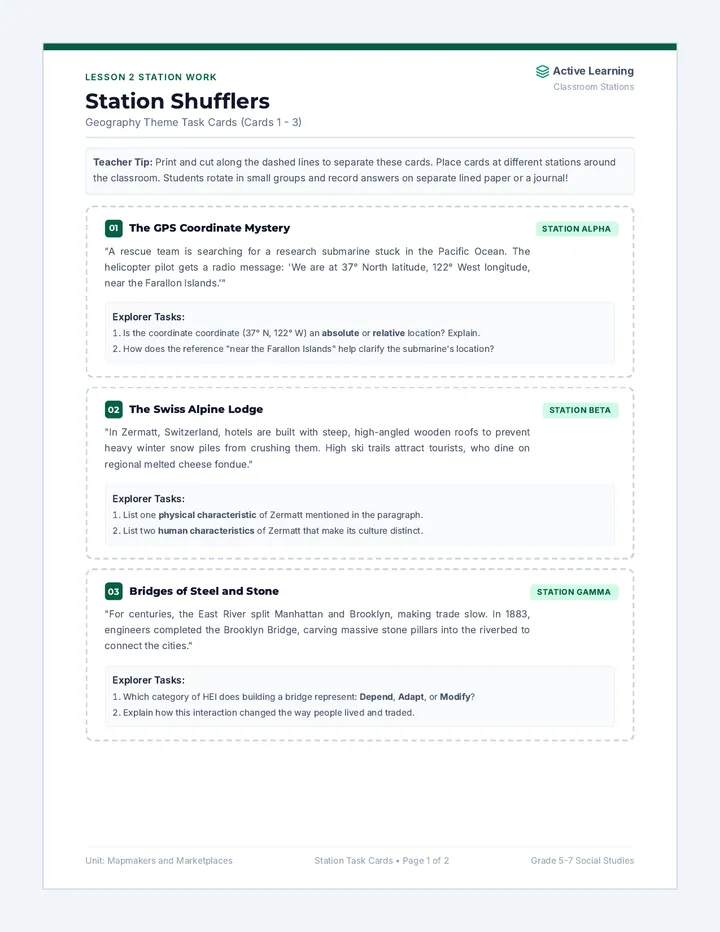 Station Shufflers Task Cards