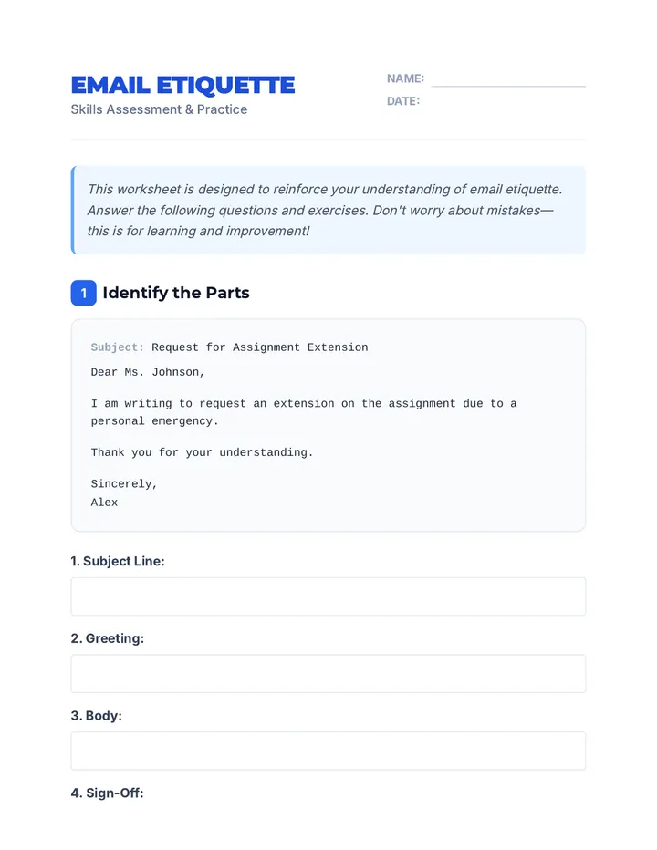 Email Etiquette Worksheet