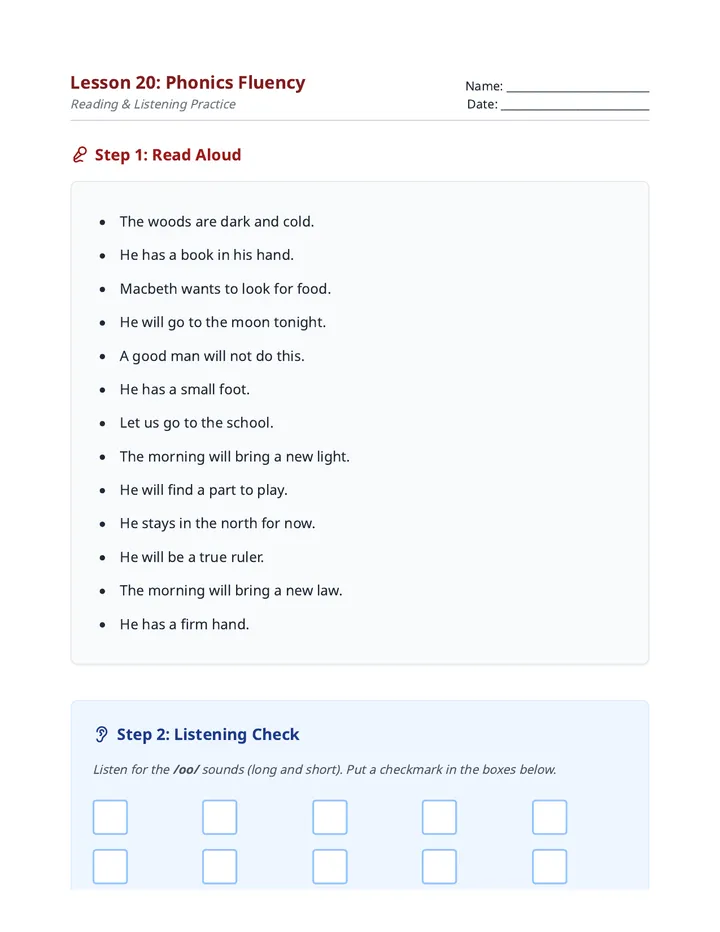 Fluency Practice Handout L20