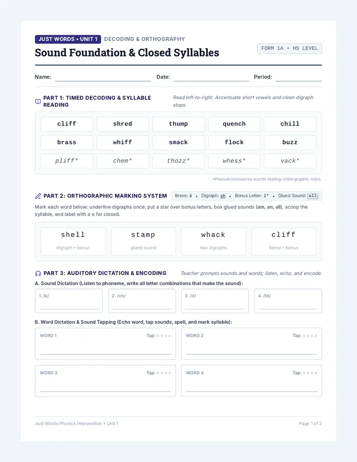 Unit 1 Sound Foundation Worksheet