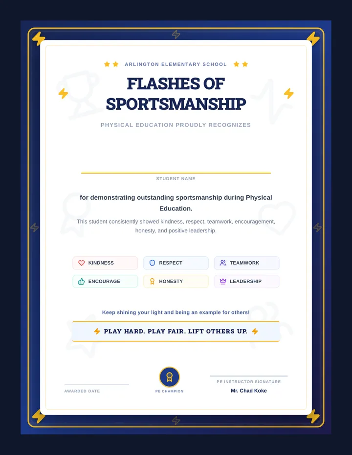 Sportsmanship Lightning Certificate