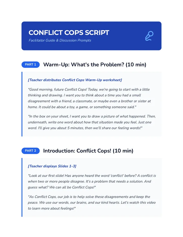 Conflict Cops Instructional Script