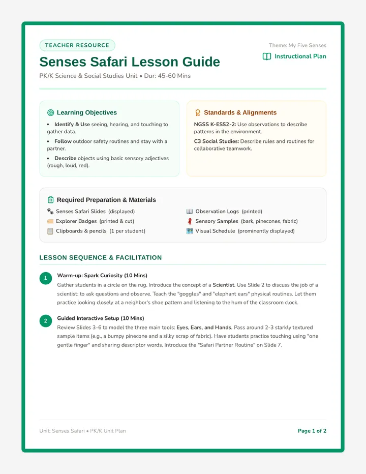 Senses Safari Lesson Guide