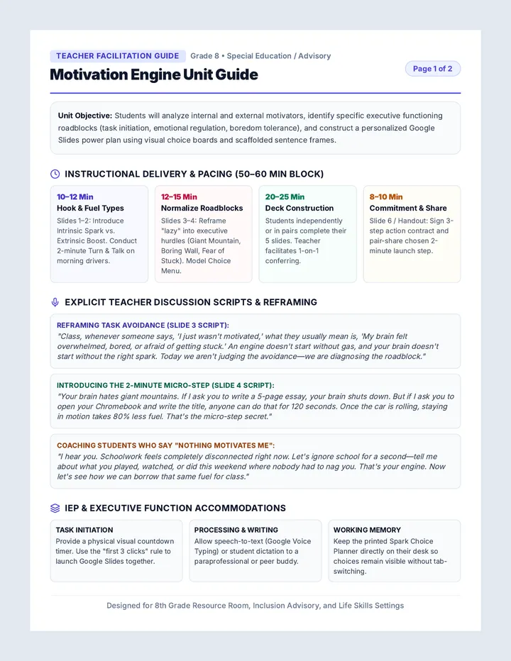 Motivation Facilitation Teacher Guide