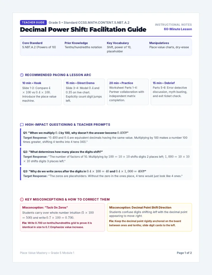 Decimal Shift Teacher Guide