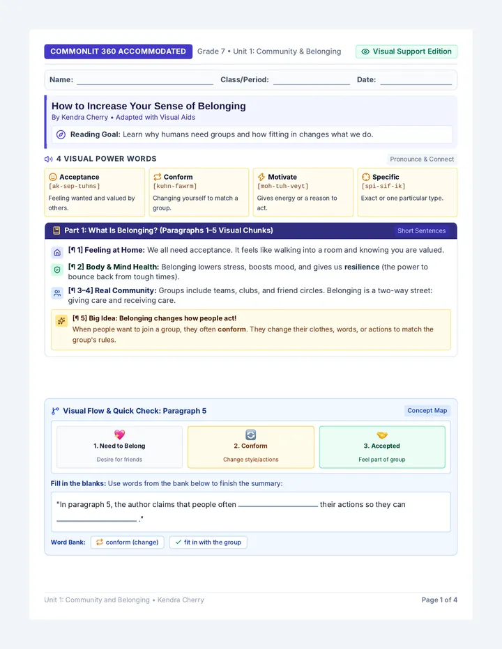 Belonging Adapted Student Packet