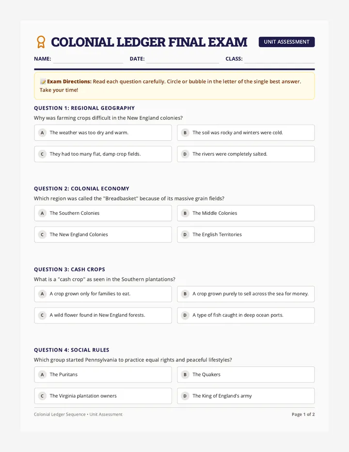 Colonial Ledger Unit Assessment