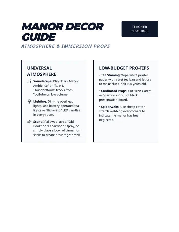 Manor Decor Guide Teacher Resource