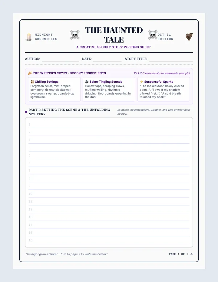 Spooky Story Writing Sheet