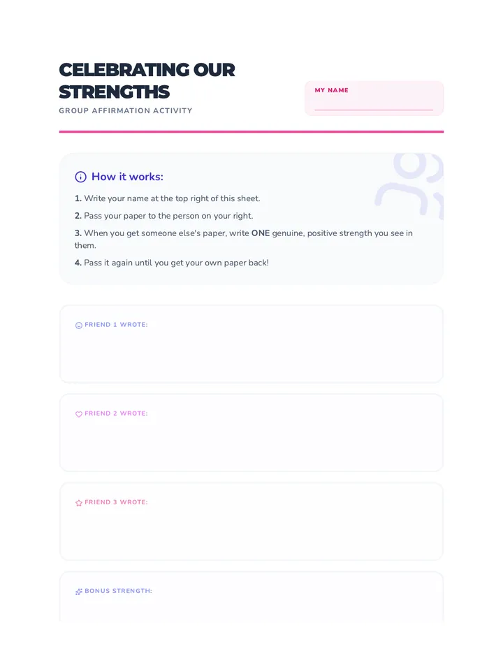 Celebrating Our Strengths Activity Sheet