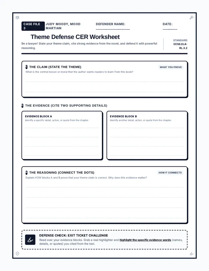 Theme Defense CER Worksheet