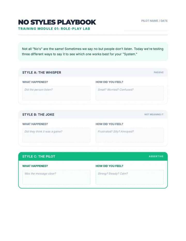 No Styles Playbook Worksheet