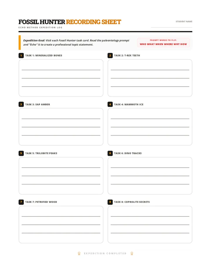 Fossil Hunters Recording Sheet
