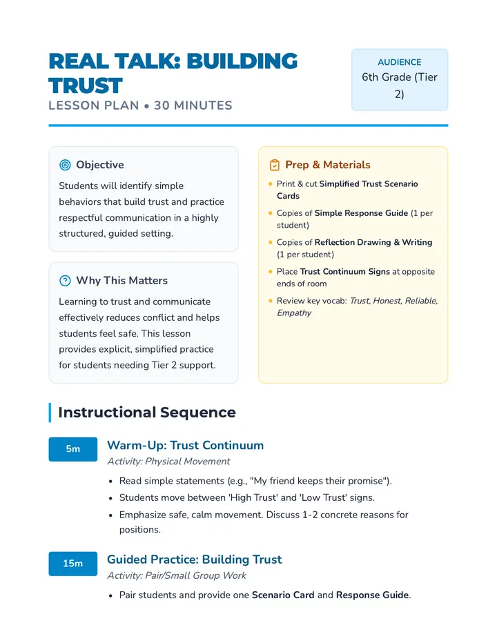 Building Trust Lesson Plan
