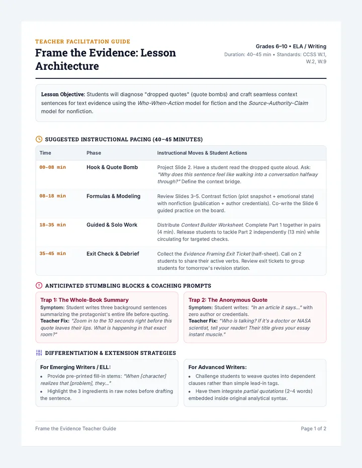 Frame the Evidence Teacher Guide