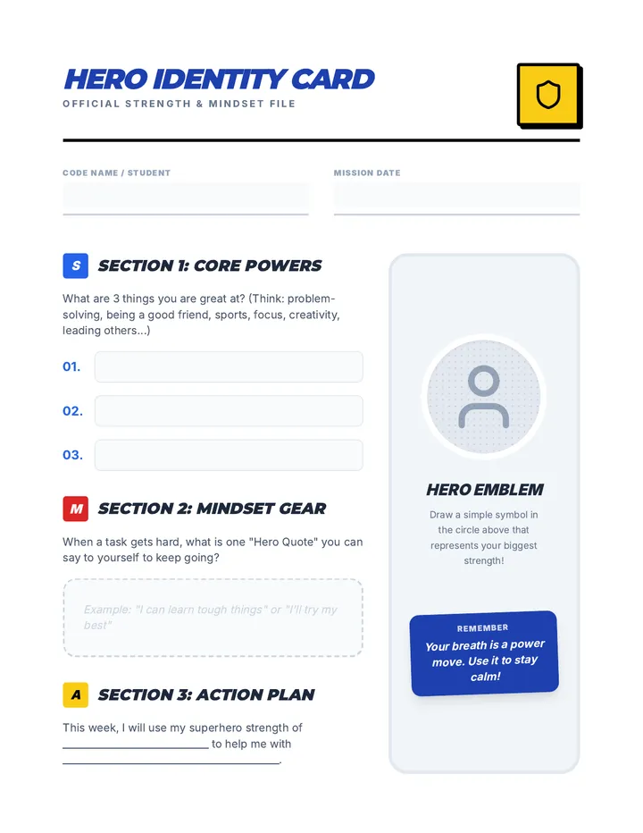 Hero Identity Worksheet