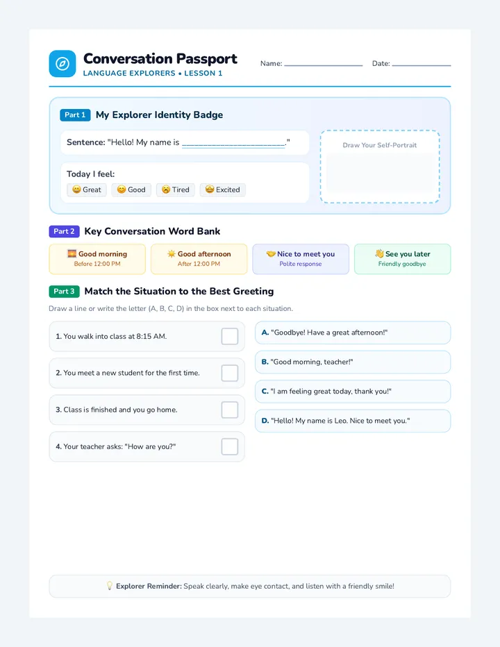 Conversation Passport Worksheet