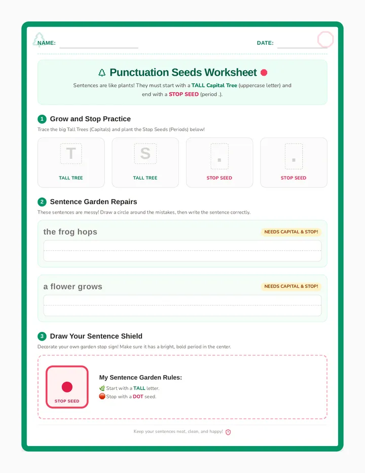 Punctuation Seeds Worksheet