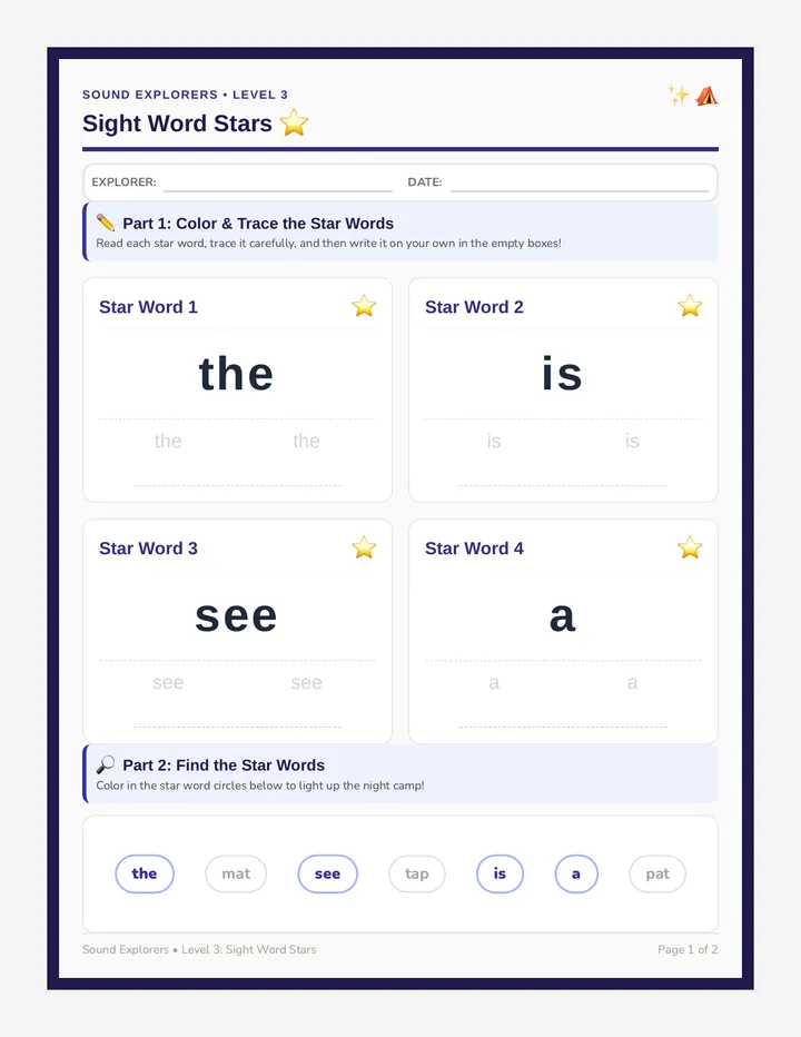 Sight Word Stars Activity