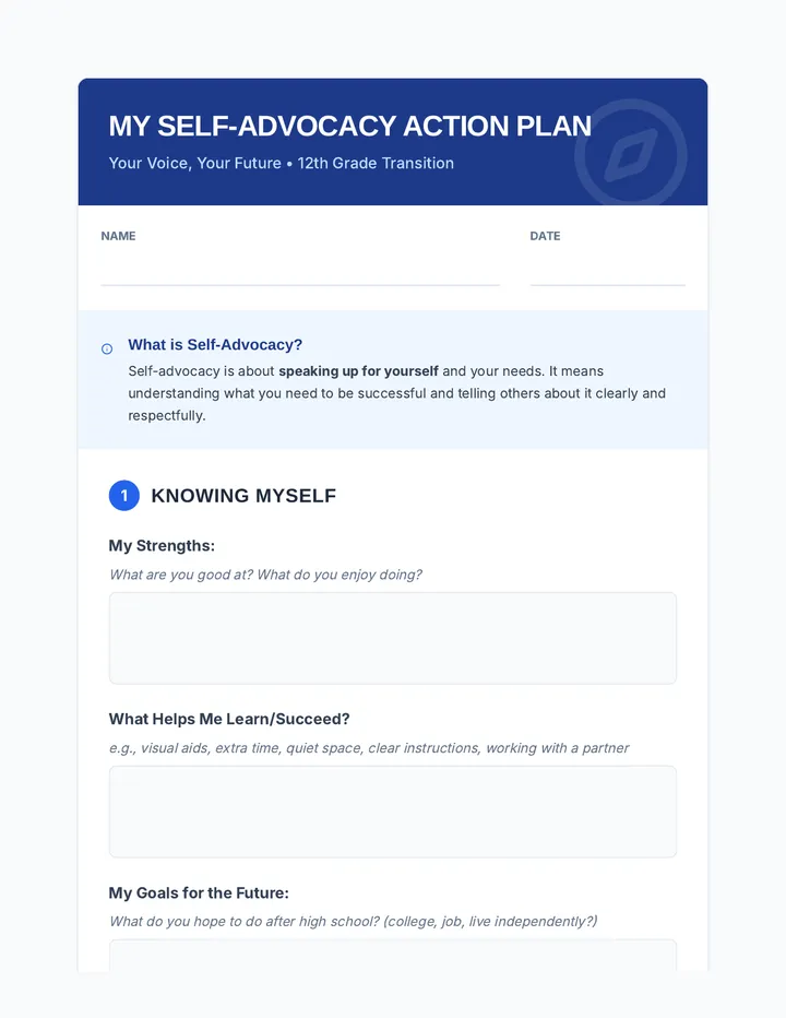 Self Advocacy Action Plan Worksheet