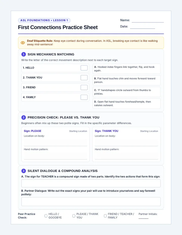 First Connections Practice Sheet