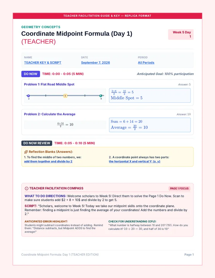 Coord Midpoints Day 1 Teacher Packet