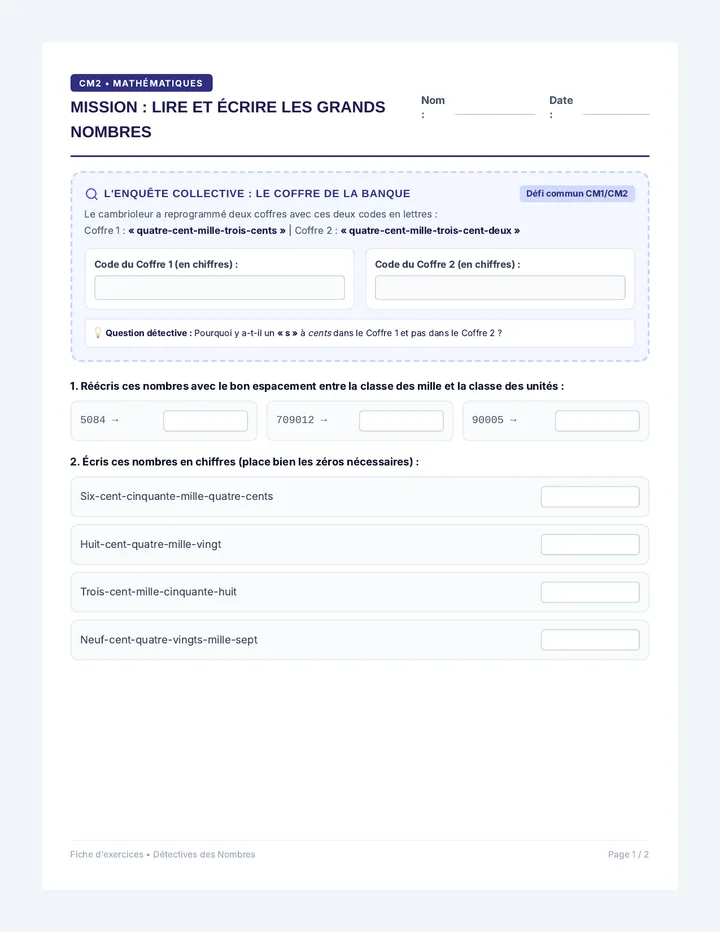 Lire Écrire Fiche CM2