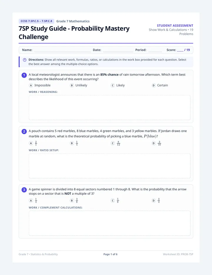 Probability Masters Worksheet