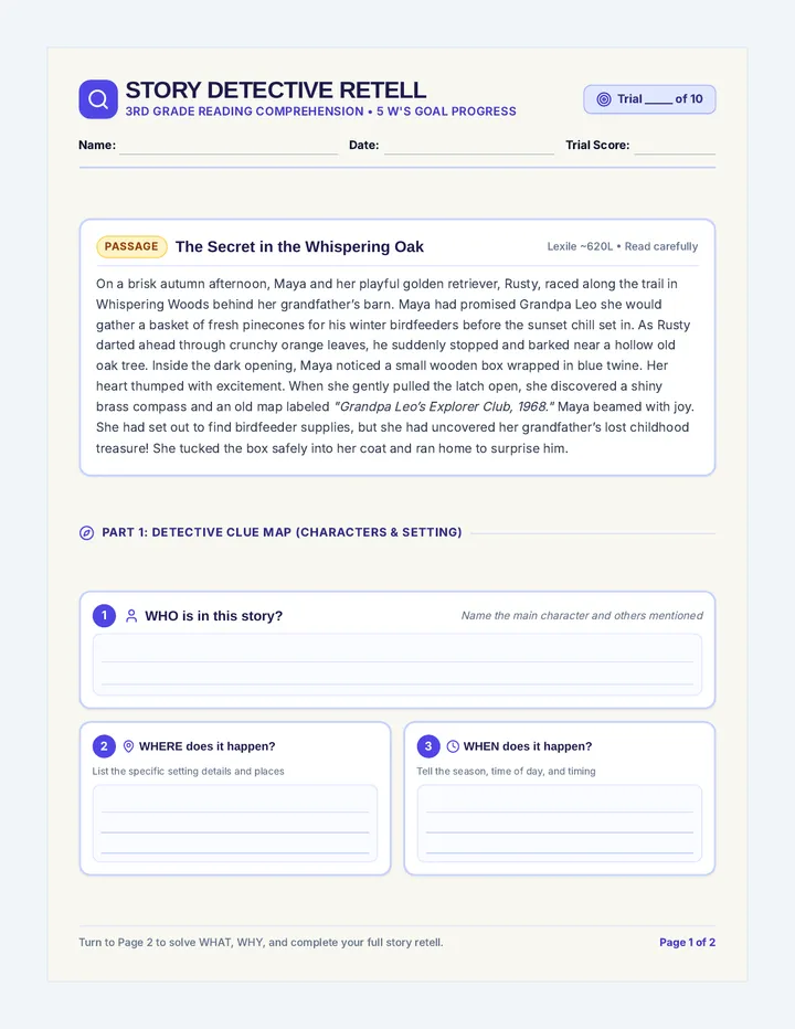 Story Detective Retell Worksheet