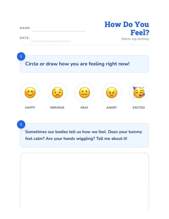 Hello New Faces Warm Up Worksheet