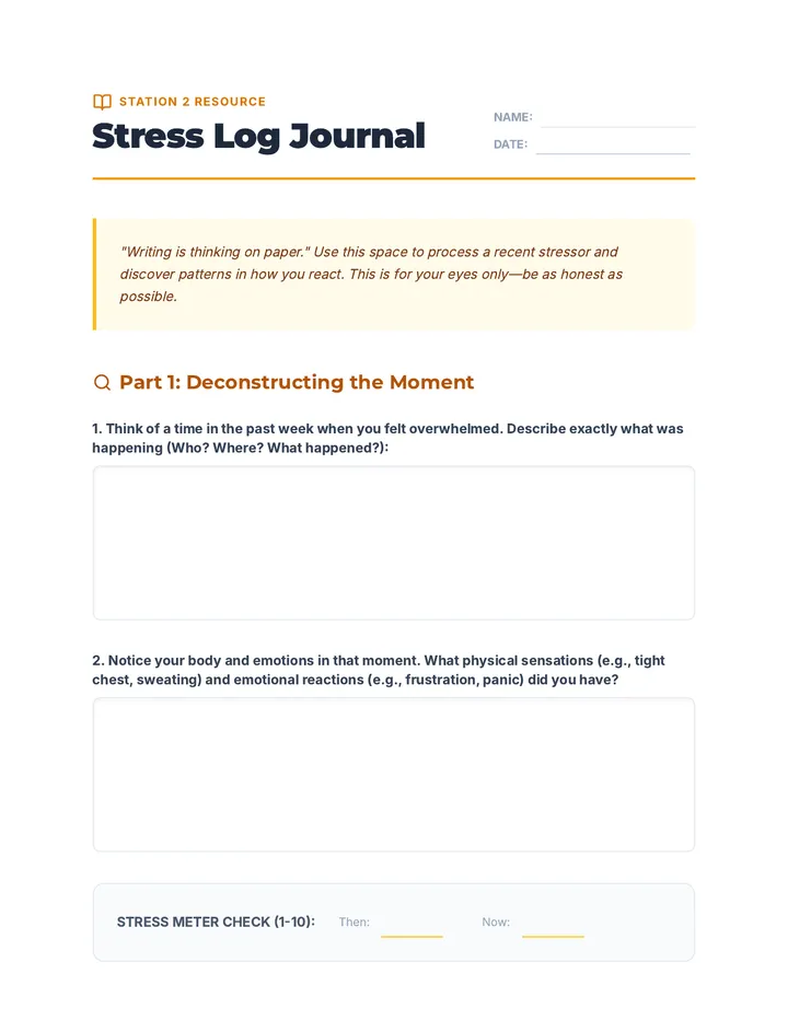 Stress Log Journal Template