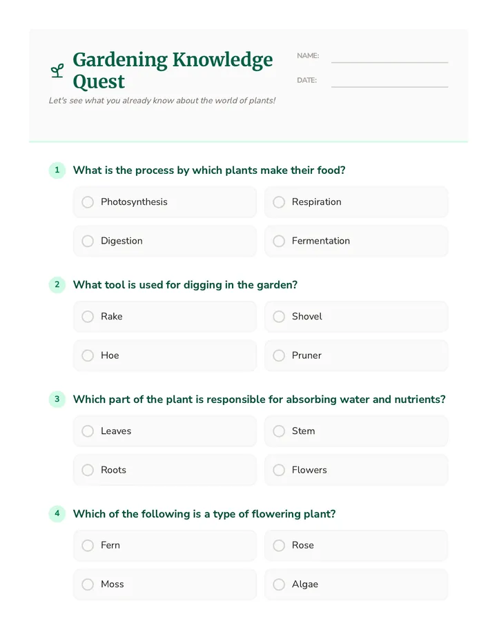 Gardening Knowledge Check Quiz
