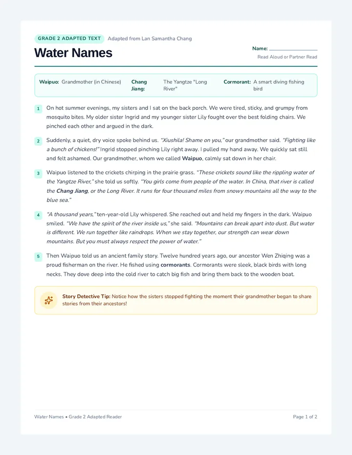 Water Names Story Reader