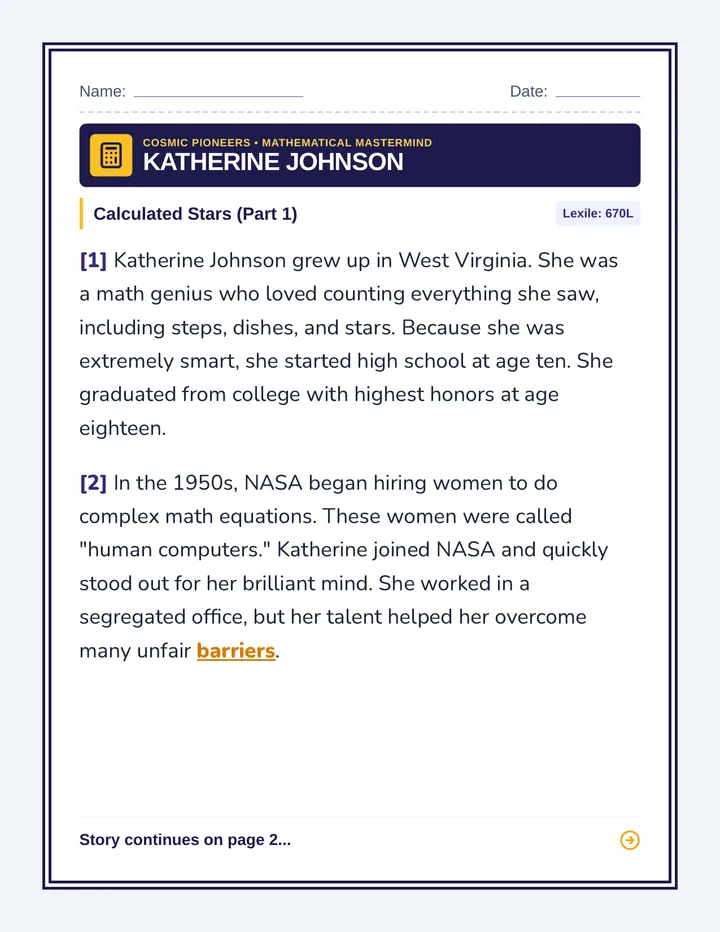 Katherine Johnson Worksheet