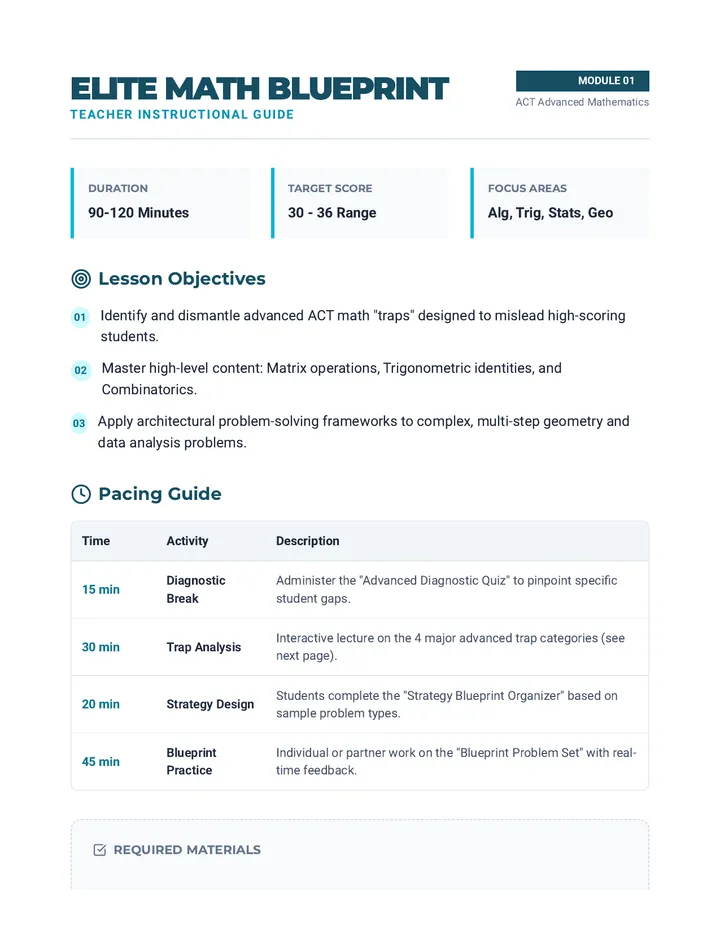 Elite Math Teacher Guide