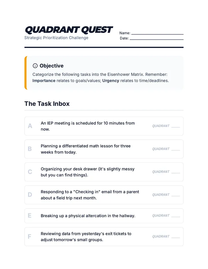 Quadrant Quest Worksheet