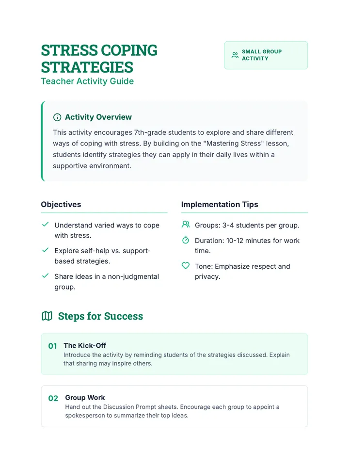 Stress Coping Strategies Activity Guide