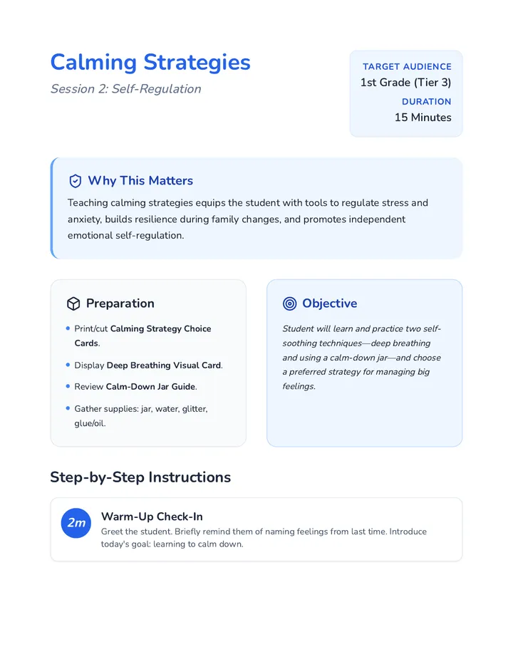 Calming Strategies Lesson Plan Guide